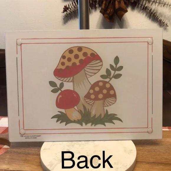 Merry Mushroom Kitchen Glass Cutting Board 8x11 Sears Roebuck 1977 Made in Japan - Picture 2 of 5